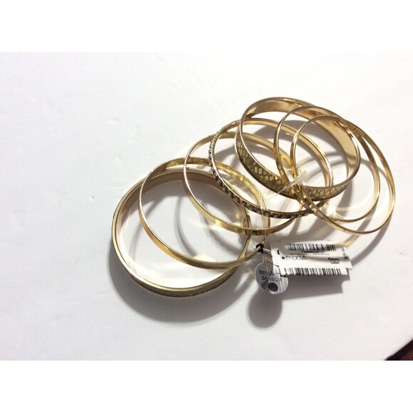 Women's Gold Metallic Bangle Bracelet Set of 7 - Picture 4 of 5